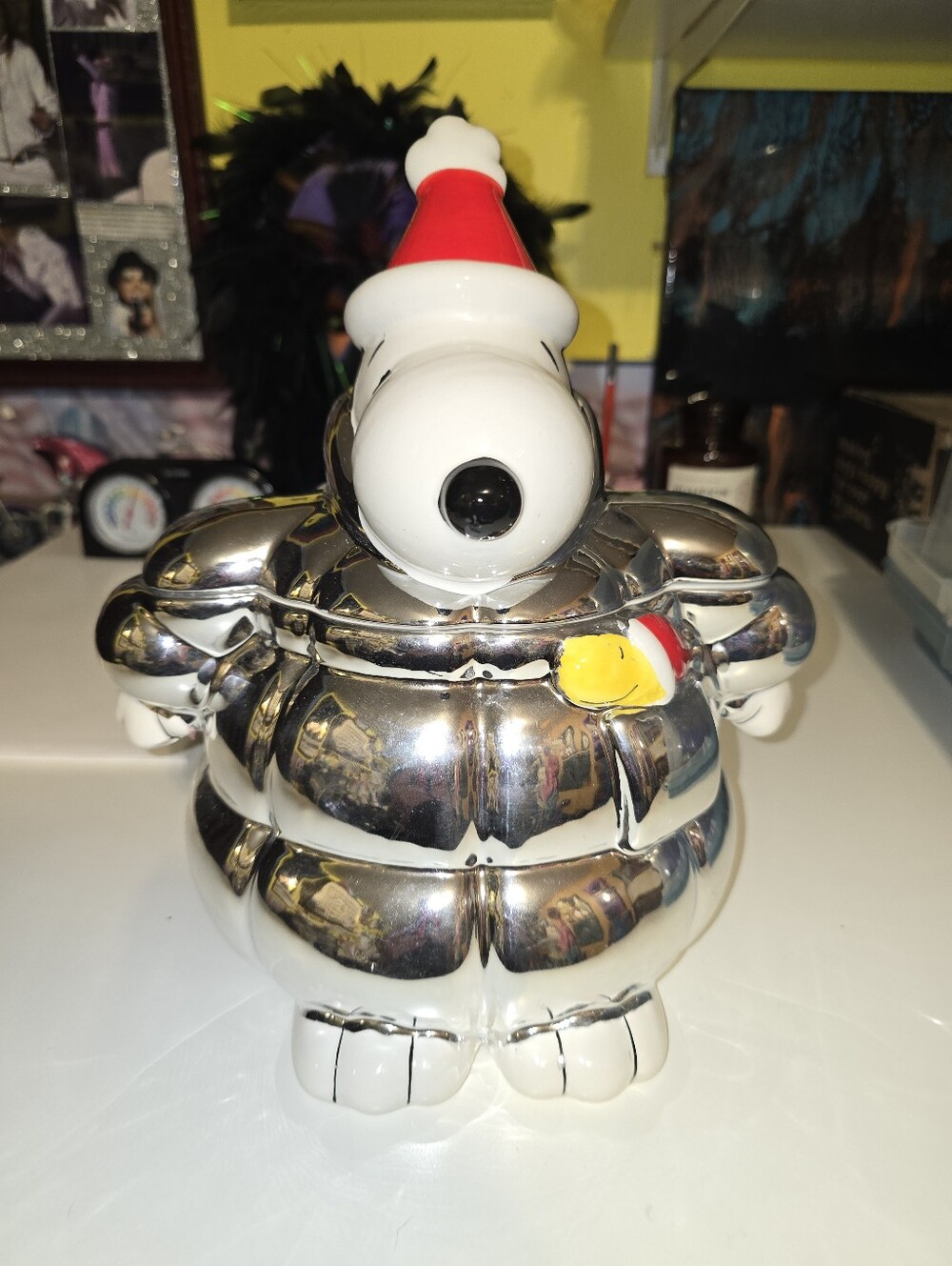 Snoopy In Silver Puffer Coat Cookie Jar - RARE